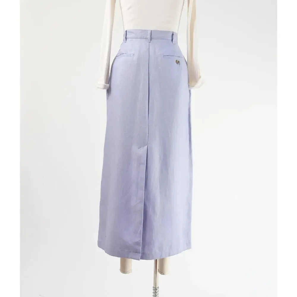 Vintage 90s Purple Linen High Waisted Button Front Maxi Skirt with Pockets 32 L - Picture 6 of 9